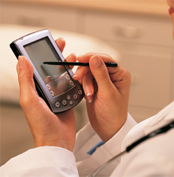 A hand-held electronic prescribing device