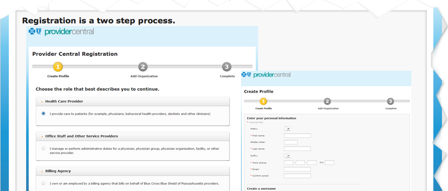 Provider Central Registration Screenshot