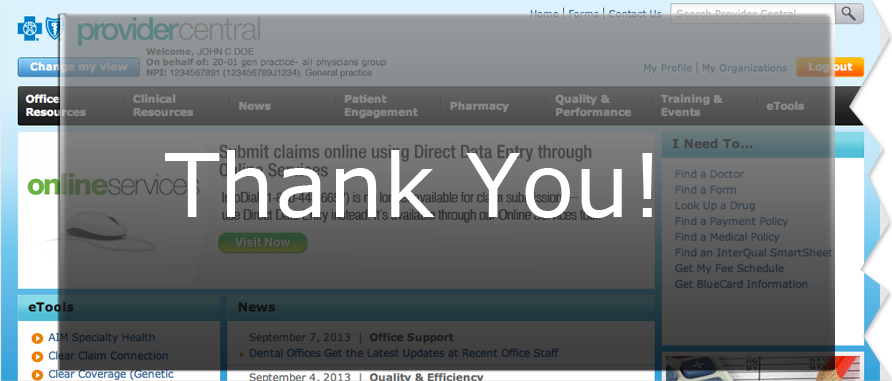 Provider Central Homepage